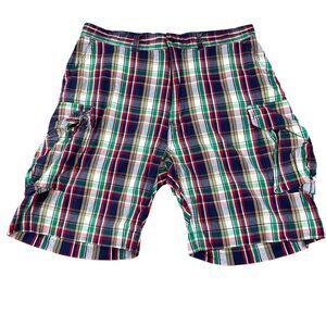 Polo Ralph Lauren Size 36 Men's Plaid 100% Cotton Chino Cargo Shorts Green Red